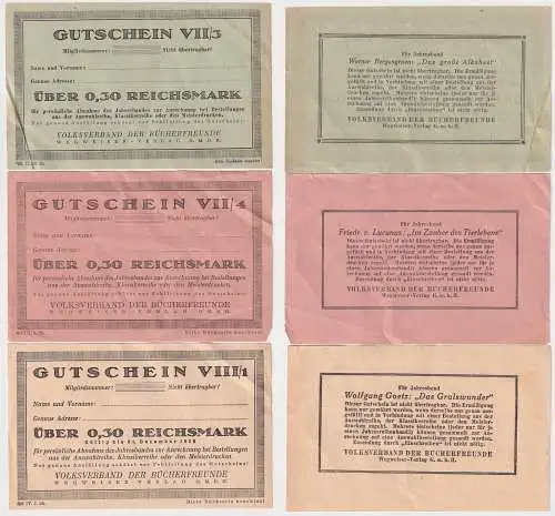 3 Gutscheine über 0,30 Reichsmark Volksverband der Bücherfreunde  (115879)
