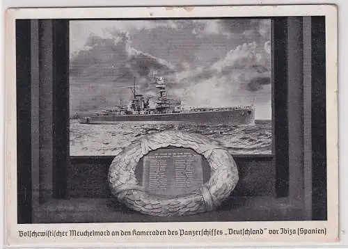 65857 Propagandakarte Panzerschiff "Deutschland" Angriff vor Ibiza Spanien 1937