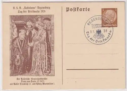 01134 Ganzsache Postkarte Regensburg Tag der Briefmarke 1938