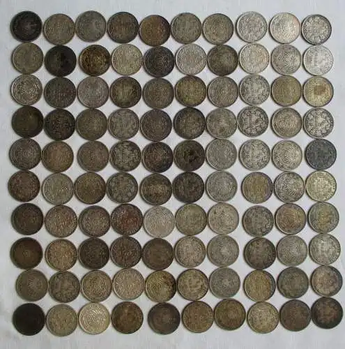 Sammlung mit 100 Silbermünzen 1/2 Mark Deutsches Reich Kaiserreich