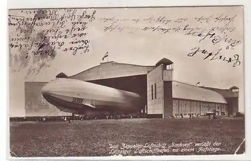 13/32 Ak Leipzig Zeppelin Luftschiff "Sachsen" 1913