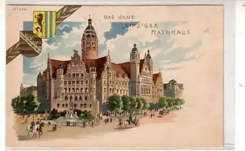 24/85 Ak Lithografie Das neue Leipziger Rathaus um 1900