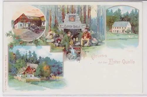 90453 Ak Lithographie Gruss von der Elster Quelle um 1910