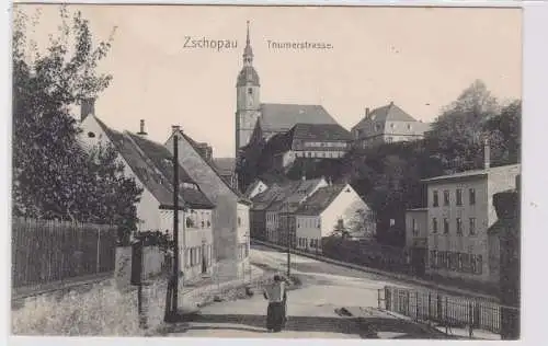 91091 AK Zschopau - Thumerstrasse, Straßenansicht mit Kirche 1913