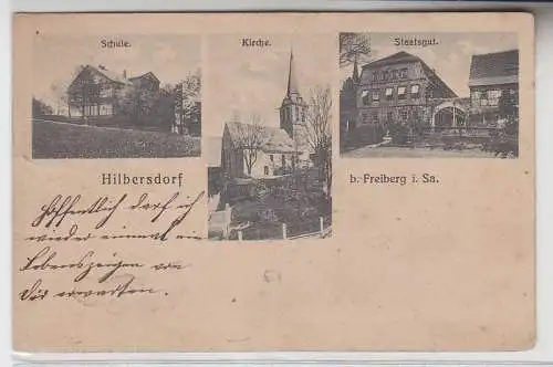 69607 Mehrbild Ak Hilbersdorf bei Freiberg Schule, Kirche, Staatsgut 1909