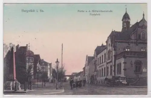 57861 Ak Burgstädt Partie a.d. Mittweidaerstraße Postplatz 1919