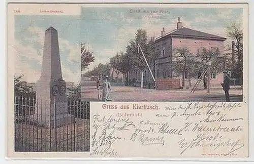 63844 Mehrbild Ak Gruß aus Kieritzsch (Bahnhof) Gasthaus zur Post, Lutherdenkmal