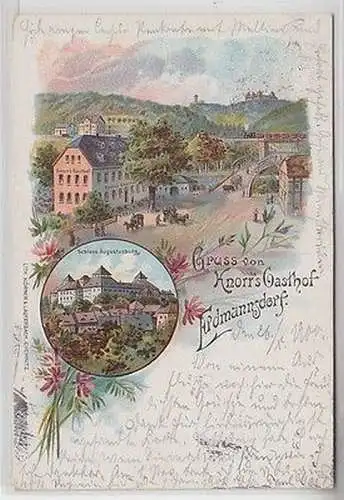 64489 Ak Lithographie Gruß von Knorrs Gasthof Erdmannsdorf 1900
