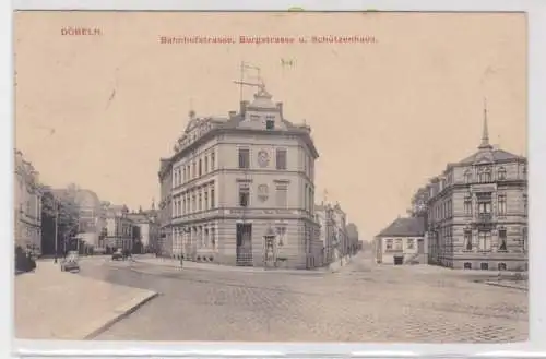 86138 Ak Döbeln Bahnhofstrasse, Burgstraße und Schützenhaus 1913