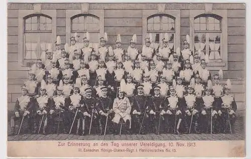 30938 Ak Zur Erinnerung an den Tag unserer Verteidigung 1913 Königs-Ulanen-Regt.