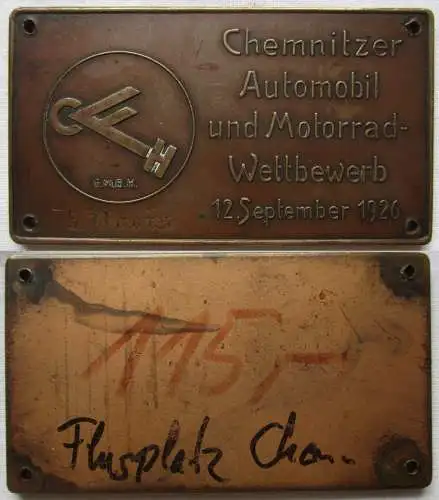 Bronze Plakette Chemnitzer Automobil- & Motorradwettbewerb 12.9.1926 (145524)