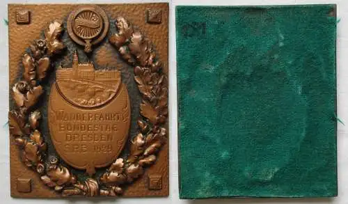 Bronze PlaketteWanderfahrt Bundestag Dresden Sächs. Radfahrer Bund 1929 (146770)