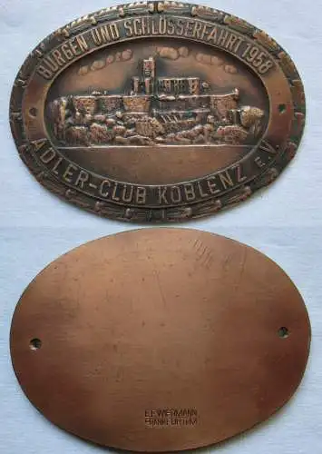 seltene Plakette Burgen und Schlösserfahrt 1958 Adler-Club Koblenz e.V. (168500)
