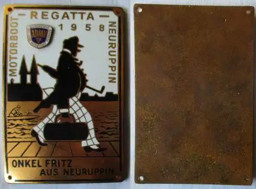 DDR Plakette Motorboot Regatta Neuruppin 1958 Onkel Fritz ADMV (146225)