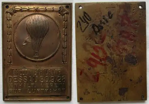 ADAC Bronze Plakette Luftfahrt Ballonverfolgung Dessau Anhalt 30.9.1928 (140176)