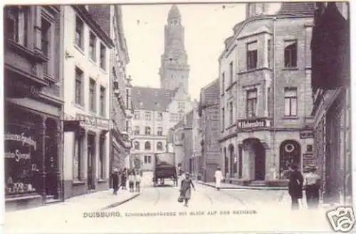 07005 Ak Duisburg Schwanenstrasse mit Rathaus um 1906