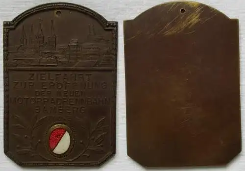 Bronze Plakette Zielfahrt zur Motorradrennbahn Bamberg 17.6.1928 (144221)