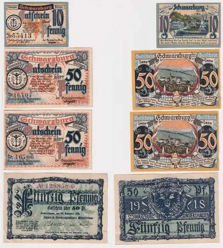 4 Banknoten Notgeld Schwarzburg 1918 + Sonderhäusisches Ministerium 1918 /156562