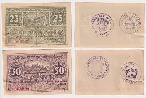 2 Banknoten Notgeld Stadtgemeonde Jarmen 25 & 50 Pfennig 1920 (157794)