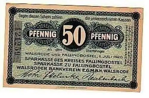 Banknote Notgeld 25 Pfennig Sparkasse Fallingbostel 1.10.1919 (156501)