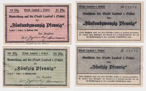 25 & 50 Pf. Banknoten Notgeld Stadt Landeck Ledyczek in Schlesien 1920 (168722)