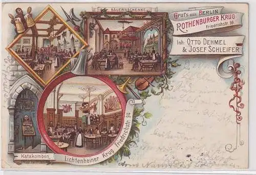 66160 Ak Lithographie Gruß aus Berlin Rothenburger Krug Friedrichstr.99, 1900