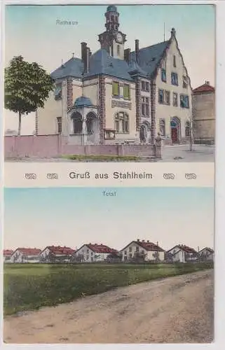 57409 Mehrbild Ak Gruß aus Stahlheim Amnéville Totalansicht und Rathaus 1915