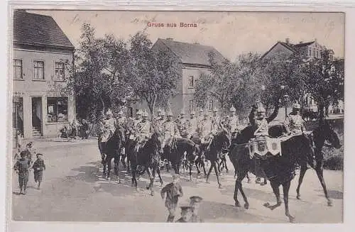 66062 Ak Gruß aus Borna Karabinier zu Pferde mit Pauke 1910