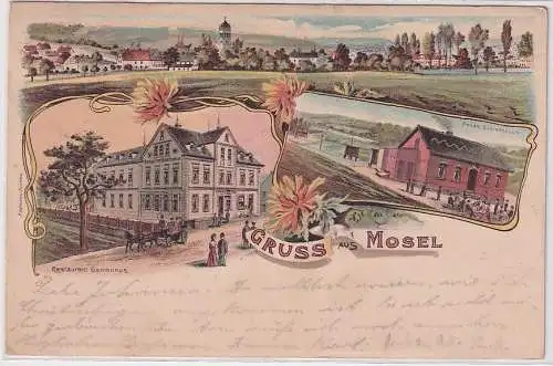 71927 Ak Lithographie Gruß aus Mosel Restaurant Gambrinus, Neues Schießhaus 1904