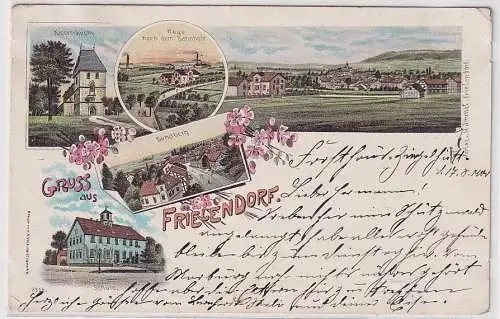 53940 Ak Lithographie Gruß aus Frielendorf Bahnhof, Sendberg, Schule 1900