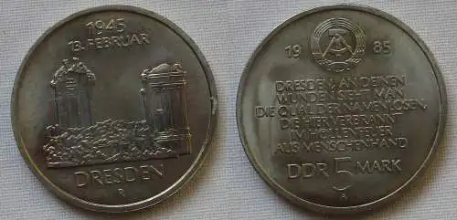 DDR Gedenk Münze 5 Mark Ruine Frauenkirche Dresden 1985 Stgl. (162119)