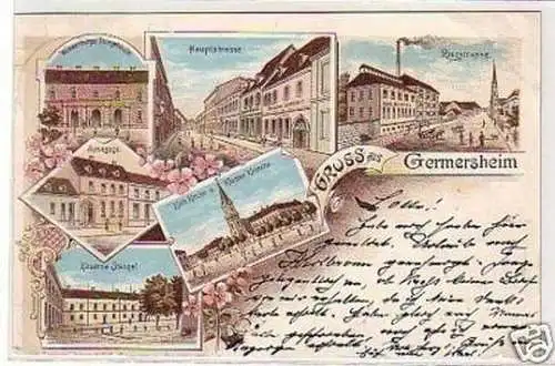 02800 Ak Lithographie Gruß aus Germersheim Synagoge1898