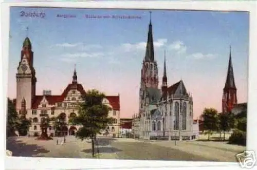 09264 Ak Duisburg Burgplatz mit Rathaus 1920