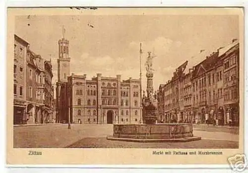 10601 Ak Zittau Markt mit Rathaus und Marsbrunnen 1926
