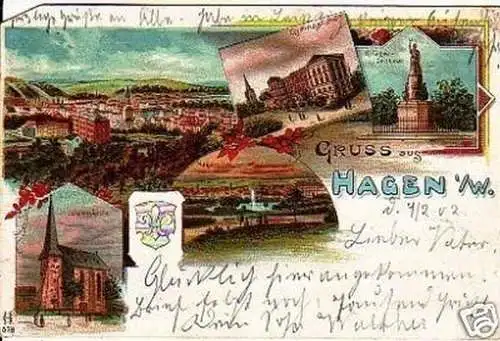 27808 Ak Lithographie Gruss aus Hagen in Westfalen 1902