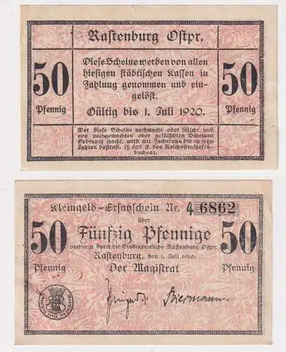 50 Pfennig Banknote Notgeld Ersatzschein Stadt Rastenburg 1.7.1919 (168254)