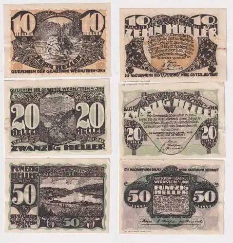 10,20 und 50 Heller Banknoten Notgeld Gemeinde Wernstein Inn 1920 (169036)