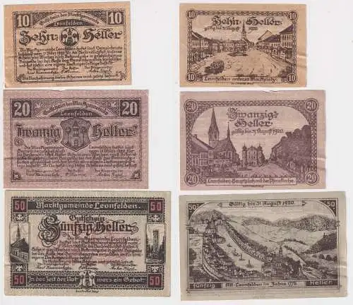 10, 20 und 50 Heller Banknoten Notgeld Stiftung bei Leonfelden 1920 (169043)