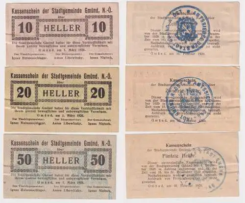 3 Banknoten 10 bis 50 Heller Notgeld Stadtgemeinde Gmünd N.-Ö. (168972)
