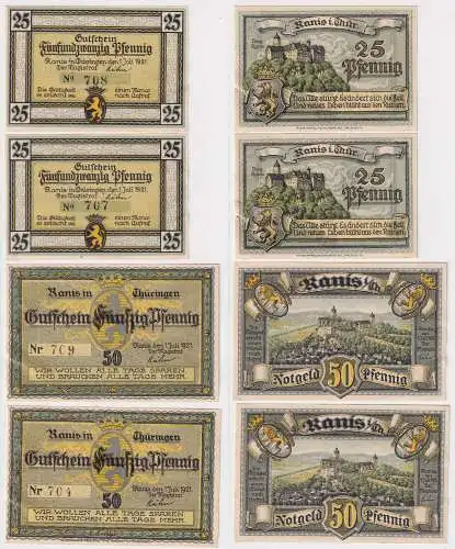 4 x Banknoten Notgeld Stadt Ranis in Thüringen 1921 (168727)