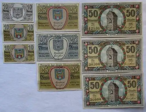 9 Banknoten Notgeld Stadt Münnerstadt 1921 (108657)