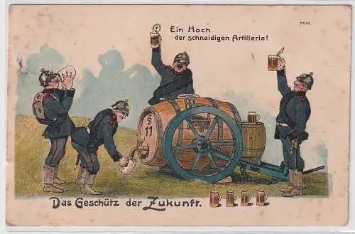 86580 Künstler Ak Militär Humor Geschütz der Zukunft Bierkanone 1908