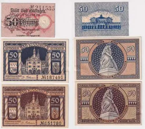 3 x 50 Pfennig Banknoten Notgeld Stadt Bad Kissingen 1917/19 (168924)