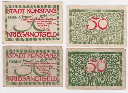 2 x 50 Pfennig Banknote Notgeld Stadt Konstanz 1918/1919 (168965)