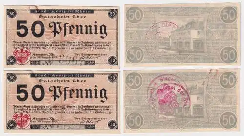 2 x 50 Pfennig Banknoten der Stadt Kempen Rhein 1918 (168888)