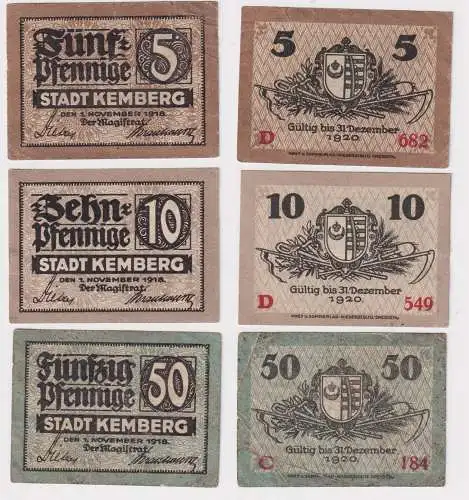 5, 10 & 50 Pfennig Banknoten Notgeld Stadt Kemberg 1918 (168899)