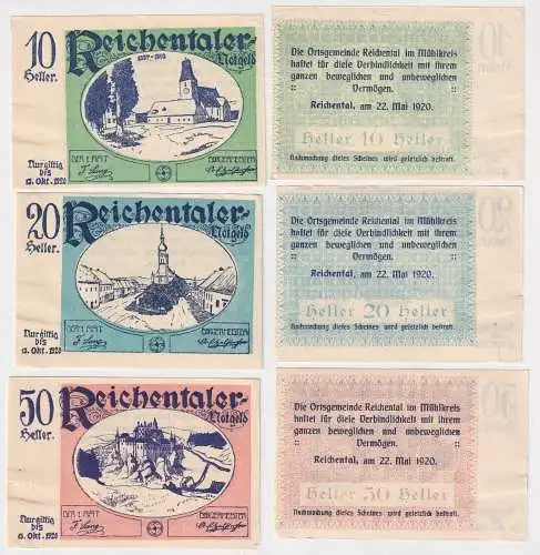 10,20 und 50 Heller Banknoten Notgeld Ortsgemeinde Reichental 1920 (168928)