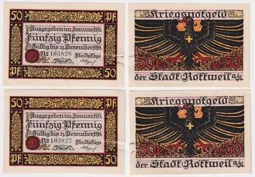 2 x 50 Pfennig Banknoten der Stadt Rottweil 1918 (168896)