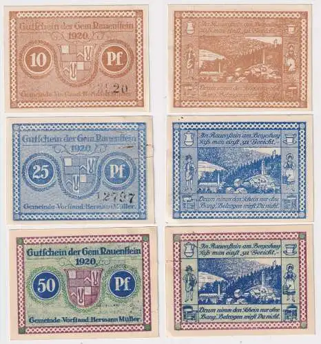 10,25 & 50 Pfennig Banknoten Notgeld Gemeinde Rauenstein 1920 (168801)