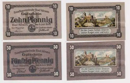 10 & 50 Pfennig Banknoten Notgeld Stadtgemeinde Bad Kösen 1918 (168949)